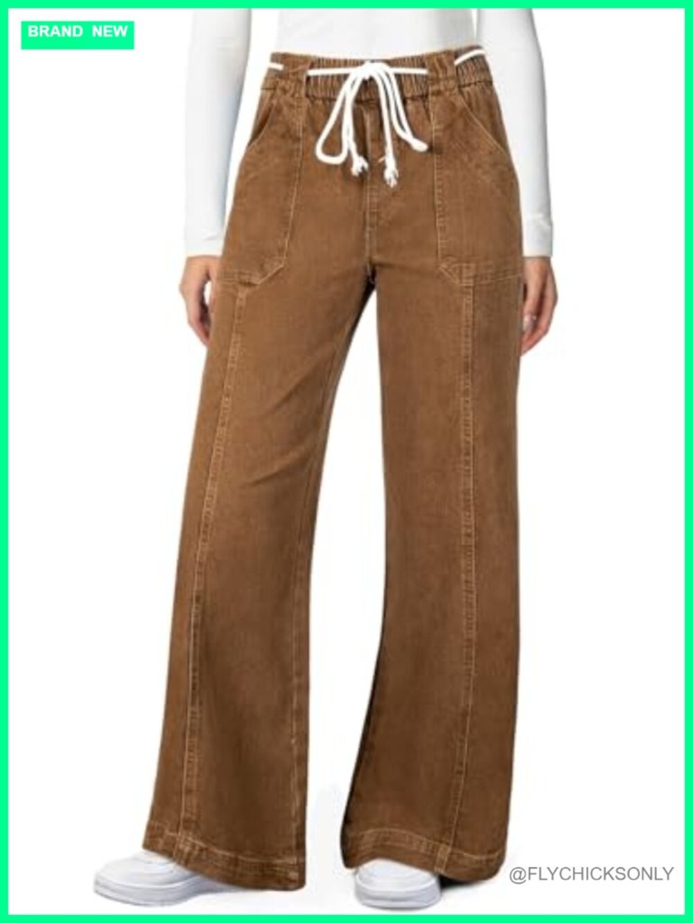 Women's Wide Leg High Waisted Drawstring Stretch Jeans Straight Leg Denim Pants